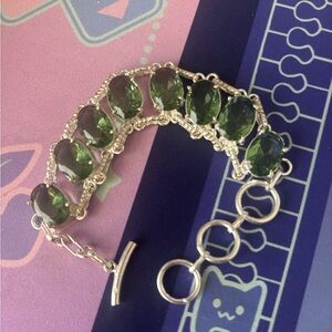 Sterling Silver Peridot colored glass bracelet